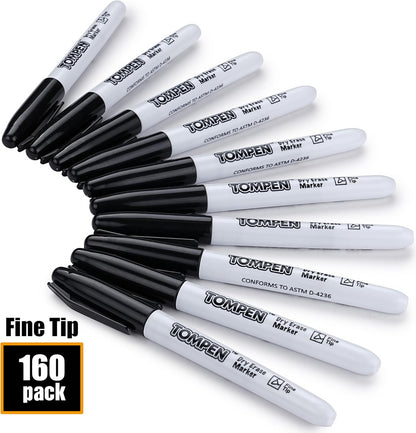 Dry Erase Markers Black,160 Bulk Pack Fine Tip,Low Odor Quick-Drying Whiteboard Markers for Office Home School Writing Planning