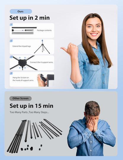 Projector Screen with Stand, PARIS RHÔNE 80-inch Outdoor Indoor Projector Screen 16:9 4K HD PVC, 1.5 Gain Portable Wrinkle-Free Movie Screen for Home Backyard Theater with Carry Bag, Ground Nails