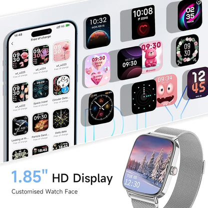 Smart Watch for Men Women, 1.85" HD Smartwatch Compatible iPhone/Samsung/Android (Answer/Make Calls), 100+ Sport Modes Fitness Tracker with Heart Rate/Sleep/SpO2 Monitor, IP68 Waterproof, Metal Band
