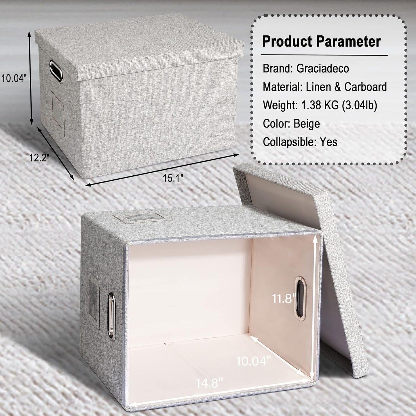 File Organizer Box, Decorative Storage Filling Box with Lid for Letter Legal Size Hanging Folders Collapsible Linen File Folder Box Office Document Storage Filing Bin, Beige 4 Pack