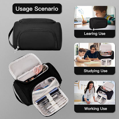 Large Pencil Pouch,Pencil Case Aesthetic,Zipper Pencil Box For Girls Back To School Supplies Emergency Bag Makeup Bag (Black)