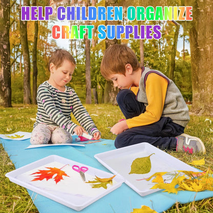 Maitys 15 Pcs Flat Plastic Trays 16.1 x 11.8'' Sensory Storage Tray Paper Stackable Classroom Bins for Office Home Organizer Arts and Crafts Supplies(White)