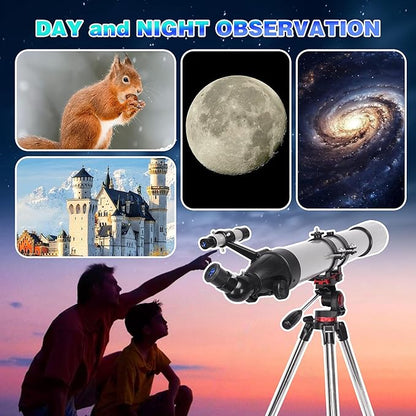 Telescope for Adults High Powered, 90mm Aperture 900mm Professional Astronomical Refractor Telescope for Beginners, Fully Multi-Coated High Light Transmittance for Ground&Moon Observation（Silver Gray）