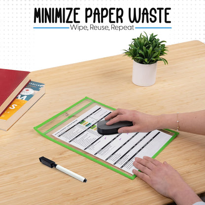 Essex Wares - 5 Pack, Assorted, Job Ticket Holders, 10" Wide x 13.5" Tall - Clear Plastic Shop Ticket Holders - Easy to Use, Reusable & Easy Erase Plastic Invoice Holders, Water-Resistant & Durable