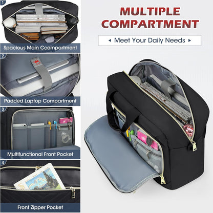 NEWHEY Laptop Bag 17.3 Inch Laptop Briefcase for Women Men Waterproof Shoulder Messenger Bag Large Computer Bag for Business Office Work College, V Thread Black