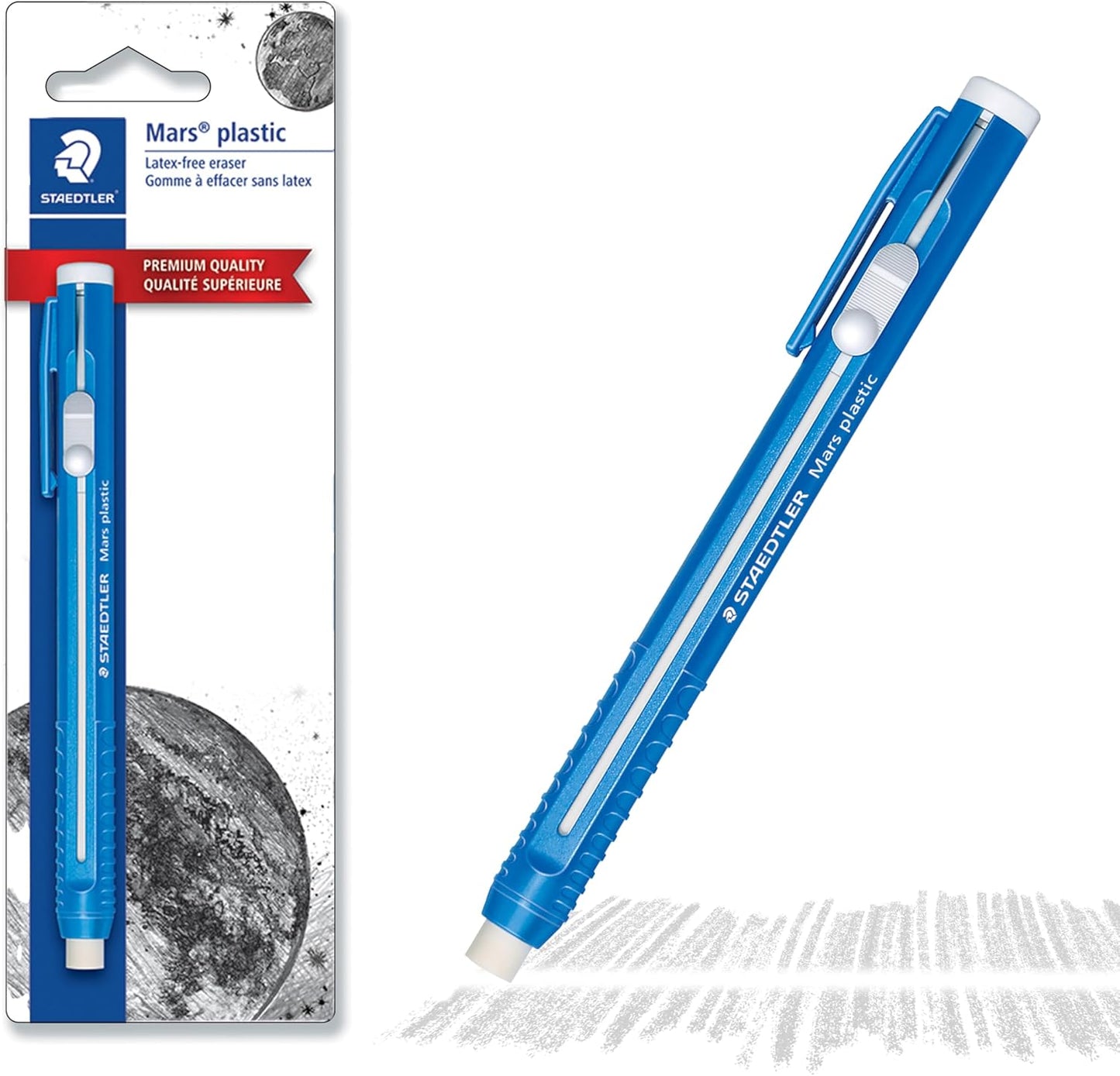 STAEDTLER Mars Plastic Eraser Pen with Refillable Holder, German-Made Eraser for Pencils, Smudge-Free & Tear-Free Precision, Retractable Design with Clip, Blue