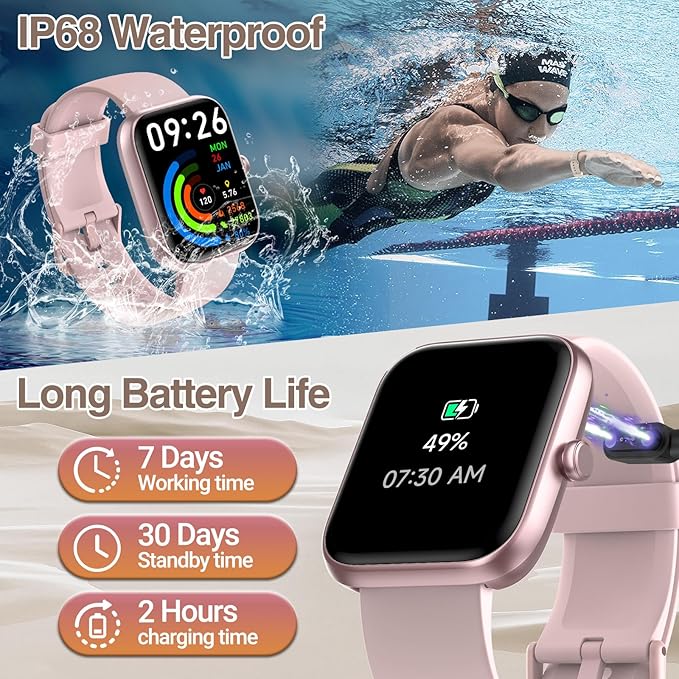 Smart Watch for Women Men with Bluetooth Call, Alexa Built-in Smartwatch, 1.83"DIY Dial Fitness Watch with Sleep Heart Rate Monitor, 110+ Sport Modes, IP68 Waterproof Watch Compatible with Android iOS