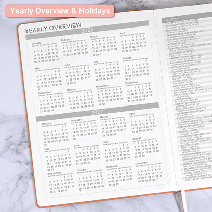 2026 Planner - Jan 2026 - Dec 2026, 2026 Planner Weekly and Monthly, 8.5" x 11", Pen Holder, Calendar Stickers, Pocket, 25 Notes Pages, Faux Leather Cover, A4 Premium Paper - Pink