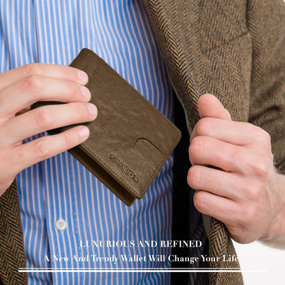 RUNBOX Wallet for Men Slim Rfid Leather 2 ID Window With Gift Box