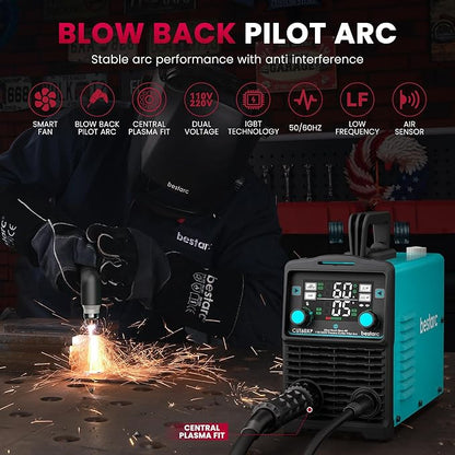 bestarc Plasma Cutter, [Blow Back Pilot Arc][Large LED][Air Sensor] 60A Non-HF bestarc Plasma Cutter Machine 110V/220V Dual Voltage, 5/8" Clean Cut 4/5" Max Cut, Post Flow, 2T/4T for Beginners DIY