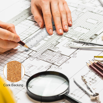 3 Pcs Stainless Steel Ruler 6 Inch Metal Ruler Straight Edge Rulers Non Slip Cork Backed Rulers with Inch and Metric Graduations for School Office Engineering Drawing(6 Inch)