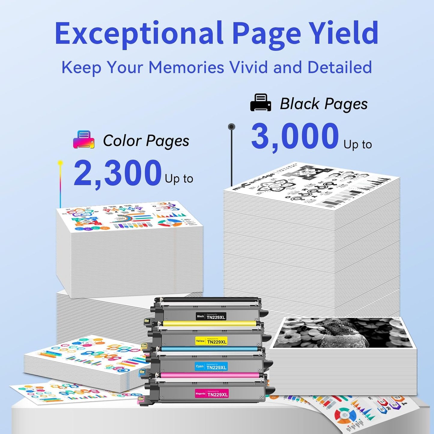 myCartridge Compatible Toner Cartridge Replacement for Brother TN229XL TN-229XL TN229 Toner Use for HL-L3280CDW MFC-L3780CDW MFC-L3720CDW HL-L3220CDW Printer,TN-229XLBK/C/M/Y with Chip 4-Pack