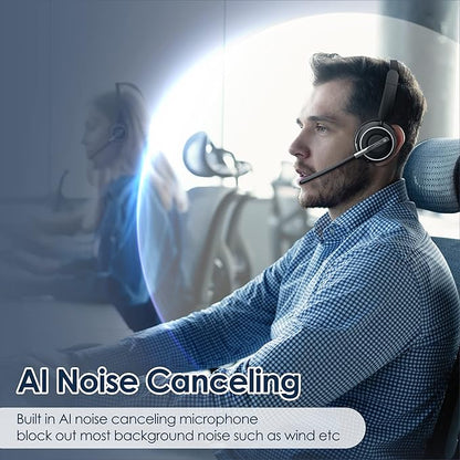 (2025 Upgraded) Wireless Headset with Mic for Work, Bluetooth Headset with Noise Canceling Microphone with Dongle, Charging Base & Mic Mute, Wireless Headphones for Work from Home/PC/Computer