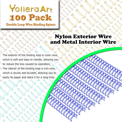 100 Pack Double Loop Wire Binding Spines, YolieraArt Wire Binding Spines, 5/16 Inch Binding Wire for Letter Size (40 Sheet Capacity, 100P, 3:1 Pitch, Blue)