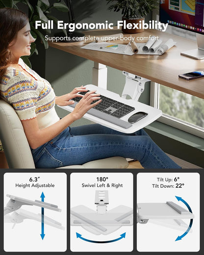 HUANUO Keyboard Tray Under Desk, 360 Adjustable Ergonomic Sliding Keyboard & Mouse Tray, 25" W x 9.8" D