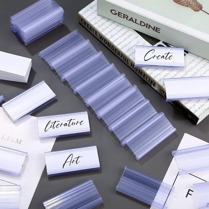 100Pcs Shelf Label Holder, Basket Labels Clip On Shelf Labels for Storage Bins, Wire Shelfs Clips with Labels Paper Inserts Merchandise Sign Display Holder Compatible with 1-1/4 Inch Shelve