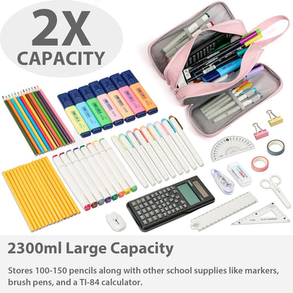 Pencil Case Pouch Box Bag School Supplies Girls Boys Kids, Cute Preppy Stuff Big Capacity Aesthetic Pen Organizer, Back to College Stationary, Pink, Extra Large Style, 2300ml