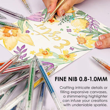 Grabie Glitter Gel Pens 18 Colors, Metallic Vibrant Sparkle Gel Pens for Coloring, Retractable Sparkle Glitter Pens for Adults,Colored Gel Pens for Adult Coloring Books and Drawing