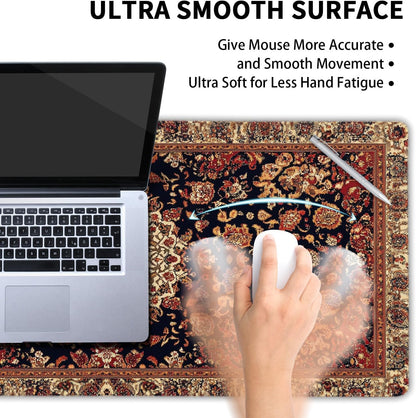 Vintage Rug Gaming Mouse Pad XXL Dark Brown Retro Carpet Aesthetic Extended Large Mat Mousepad Desk Pad Non-Slip Rubber Base Stitched Edge Flower Keyboard Pad Playmat for Computer,35.4×15.7 Inch