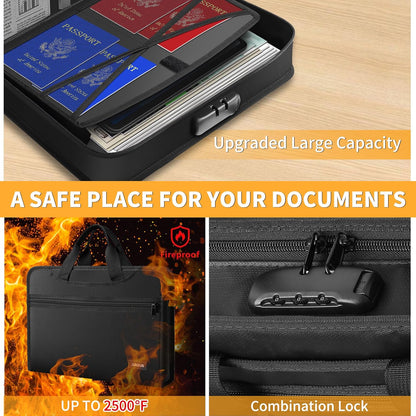 JUNDUN Accordion File Organizer with Lock,Multi-Pockets Fireproof Document Organizer with Handle & Zipper - 13 Pockets Expanding File Folder with Labels for Letter A4 Files and More