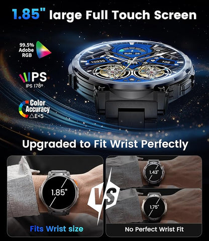 LIGE Smart Watches for Men with 730mAh Battery, 1.85" HD Smart Watch with Flashlight/Make/Answer Call/120+Sports Mode Fitness Tracker/Sleep Monitoring, iOS Android Waterproof Military SmartWatches