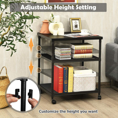 Tangkula 3-Tier Printer Stand Printer Cart, Multifunctional Utility Cart w/Ample Storage Space, 360° Swivel Rolling & Lockable Wheels, Sturdy Iron Frame, Adjustable Heights, Organizer for Office
