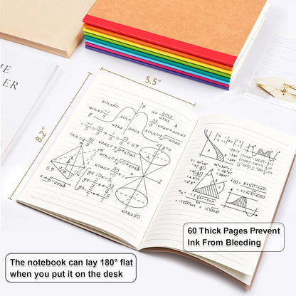 feela 16 Pack Composition Notebooks Bulk, Kraft Cover Lined Blank College Ruled Composition Travel Journals with Rainbow Spines For Women Students Business, 60 Pages, 8.3”x 5.5”, A5, 8 Colors