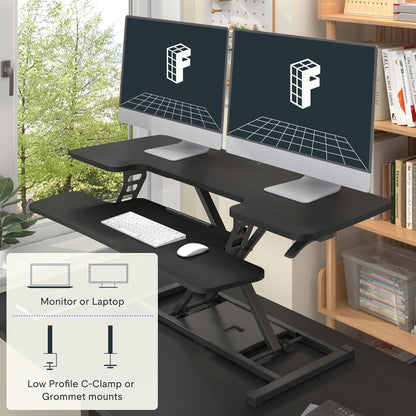 FLEXISPOT Standing Desk Converter 42-inch Spacious Sit to Stand up Dual Monitor and Laptop Riser, Big Size Tabletop Workstation with Large Keyboard Tray, Black