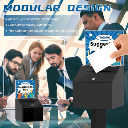 MOOFI Acrylic Suggestion Box with Lock and Key for Office, Home, Event Donation with Stand for Charity Church Collection Offering/Raffle Ballot Box with Sign Holder Display Stand (WithSignHolder)