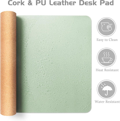 Aothia Double-Sided Desk Pad – 25.6"x13.7" Large Mouse Pad, Leather Desk Mat with Eco Cork Protector, Waterproof Desk Blotter for Office/Home (Aqua)