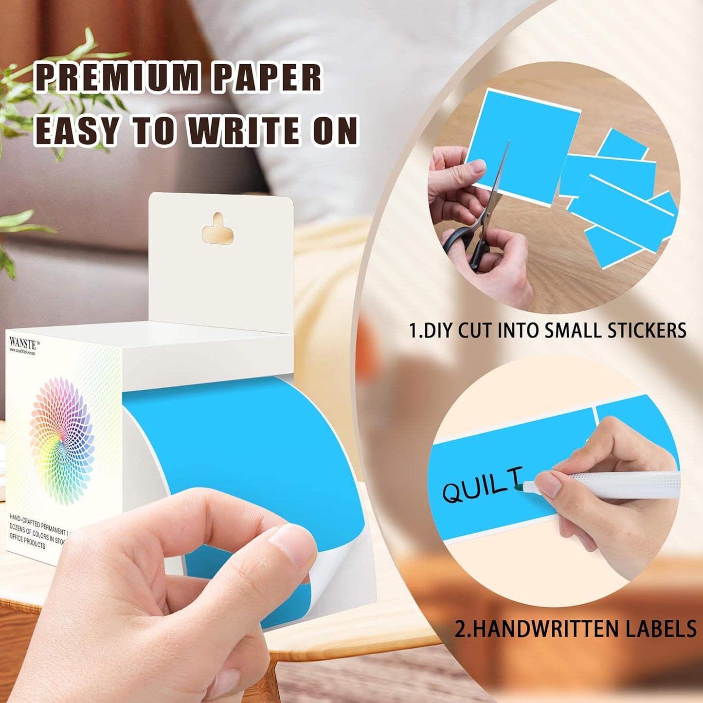 3 x 5 Inch 250Pcs Rectangle Color Coding Stickers,Strong Adhesion Easy to Write Label for Moving,Box Organization,Inventory,Business,Sky-Blue