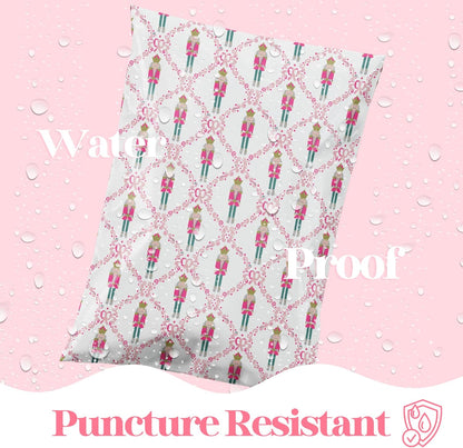 14.5x19 Designer Poly Mailer 100 Pack Heavy Duty Waterproof Self Seal Shipping Bags for Small Business Large Mailing Envelopes Bulk Tear Resistant Packaging Pink Nutcracker Christmas Holiday