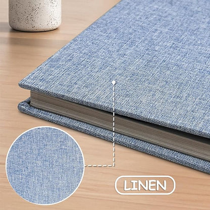 Large Photo Album Scrapbook, Holds 4x6, 8x10 Pictures, Self-Adhesive Pages for Baby, Wedding, Travel & Family Memories, Includes Metallic Pen & Scraper, Light Blue DIY Memory Book for Gifts
