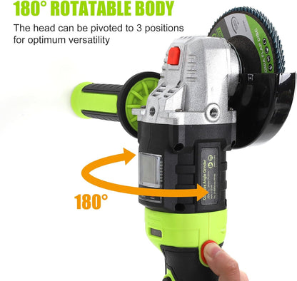 FASTPRO 20V Cordless Angle Grinder, 4-1/2 inch Cut-off Tool with Brushless Motor and 4.0 Ah Battery, Including 10PCS Flap Disc & 5PCS Cutting Wheels