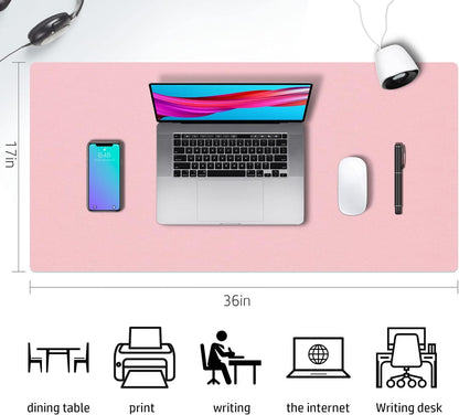 Desk Mat Large Protector Pad - Multifunctional Dual-Sided Office Desk Pad,Smooth Surface Soft Mouse Pad, Waterproof Desk Mat for Desktop, Pu Leather Desk Cover for Office/Home(Pink, 36" x 17")