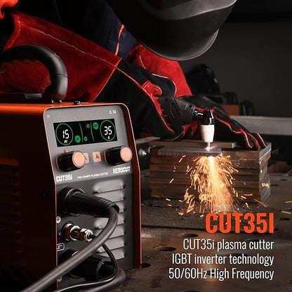 Plasma Cutter, 35Amps HEROCUT Plasma Cutter Machine CUT35i, Screen Display 110V High-Frequency IGBT Inverter Technology Post Flow and 2T/4T, Max Cutting Thickness 10mm for Beginners DIY