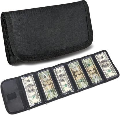 VOCHIC Money Wallet, Money Organizer for Cash with 6 Zippered Pocket Multipack Money Pouch, Cash Bill Organizer, Money Bag Small Travel Money Holder for Budgeting, Receipt and Tips (Black)