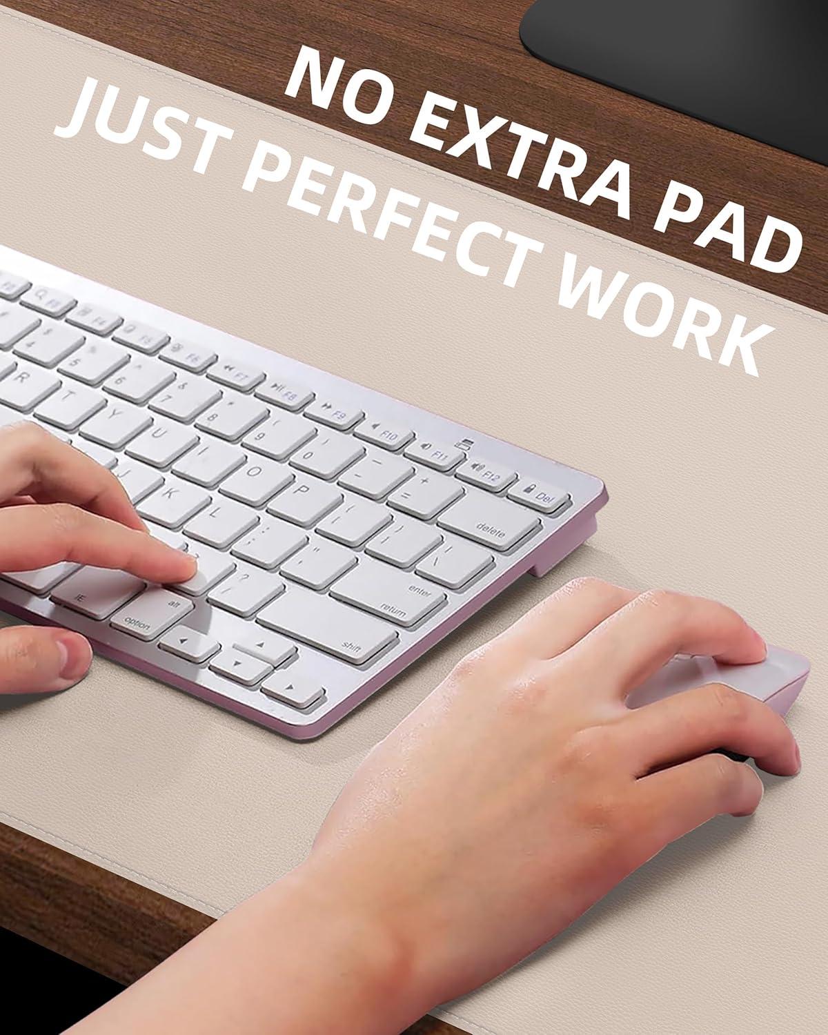 Extra Large Desk Pad Mat - Waterproof Mouse Pad & Desk Protector, Non-Slip XXL PU Leather Gaming Mat for Keyboard/Mouse, Stitched Edge with Ergonomic Support, 47.2"x23.6" (Beige)