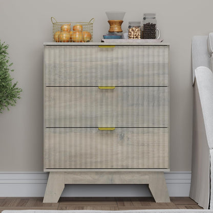 Fluted 3 Drawer Dresser, 30.3" Tall Compact Modern Boho Chest of Drawers, Wooden Storage Cabinet for Bedroom, Living Room, Entryway, Curved Profile Design