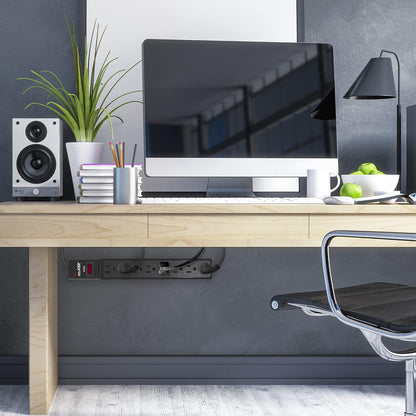 Digital Energy 8 Outlet Surge Protector Power Strip - 15 AMP, 1875 W, 125 V, 350 J Surge Protection, ETL Listed - Flat Plug, Black, 8 FT