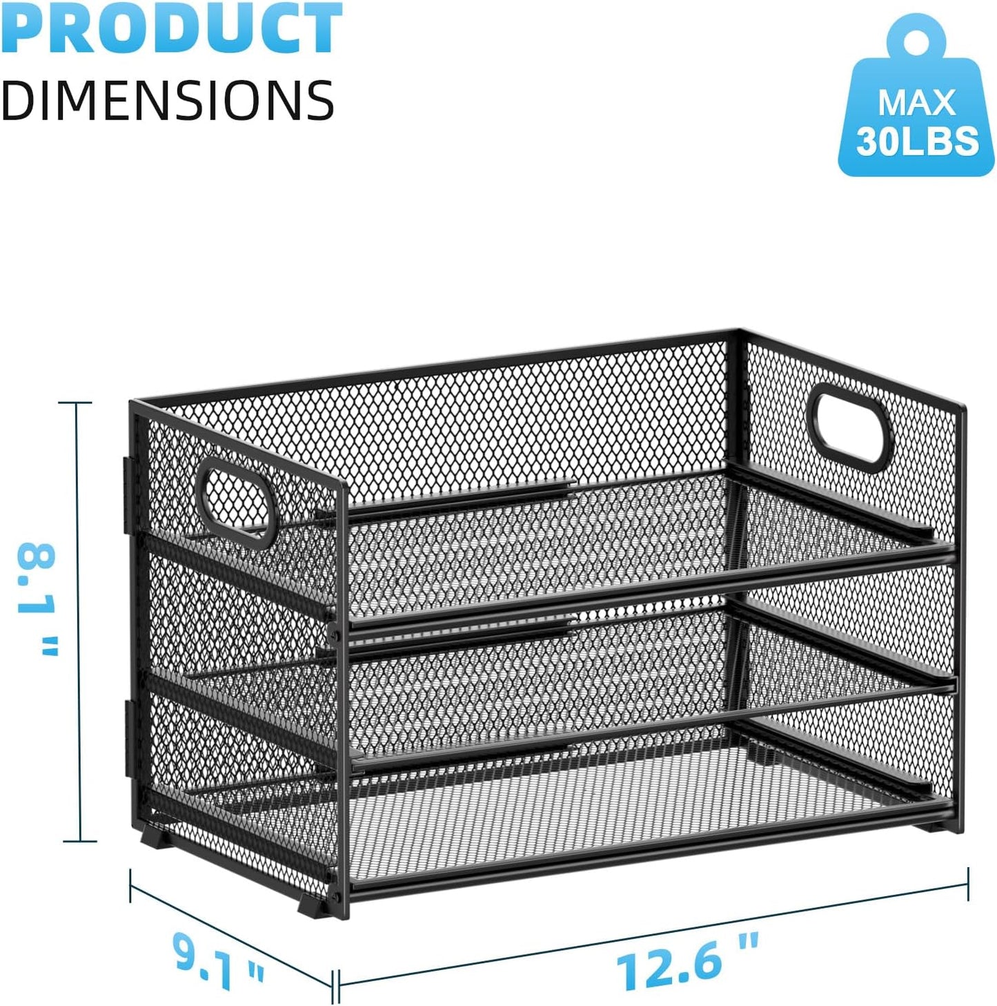 Marbrasse 3 Tier Paper Organizer Letter Tray, Mesh File Organizer with Handle, Paper Sorter Desk Organizer for Home Office Supplies - 2p