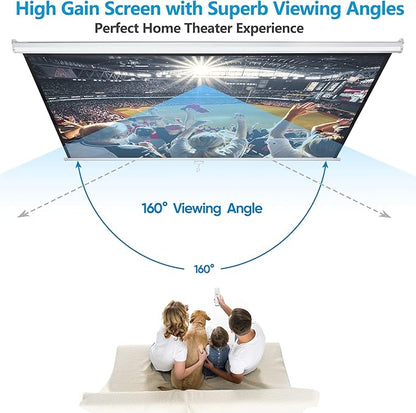 Smartxchoices 120" HD Manual Projector Screen 1:1 Format with Auto Lock Anti-Crease Home Theater Office Wall Mounted Ceiling Pull Down Projection 1.1 Gain Matte White,View Size: 84 x 84 inches