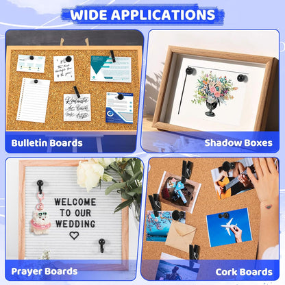 240Pcs Black Push Pins,5 Style Thumb Tacks, Black Plastic Push Pins for Bulletin Boards, Cork Board,Wall,Cork Board Accessories, Office Home Supplies