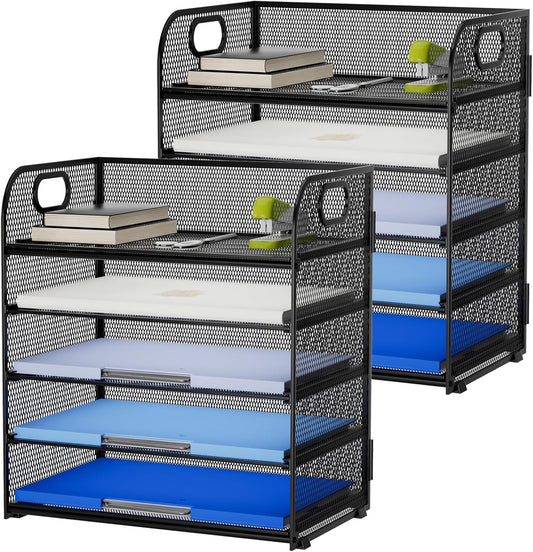 Marbrasse Desk Organizer - 5 Tier Paper Letter Tray, Mesh File Organizer with Handle for Office, School and Home