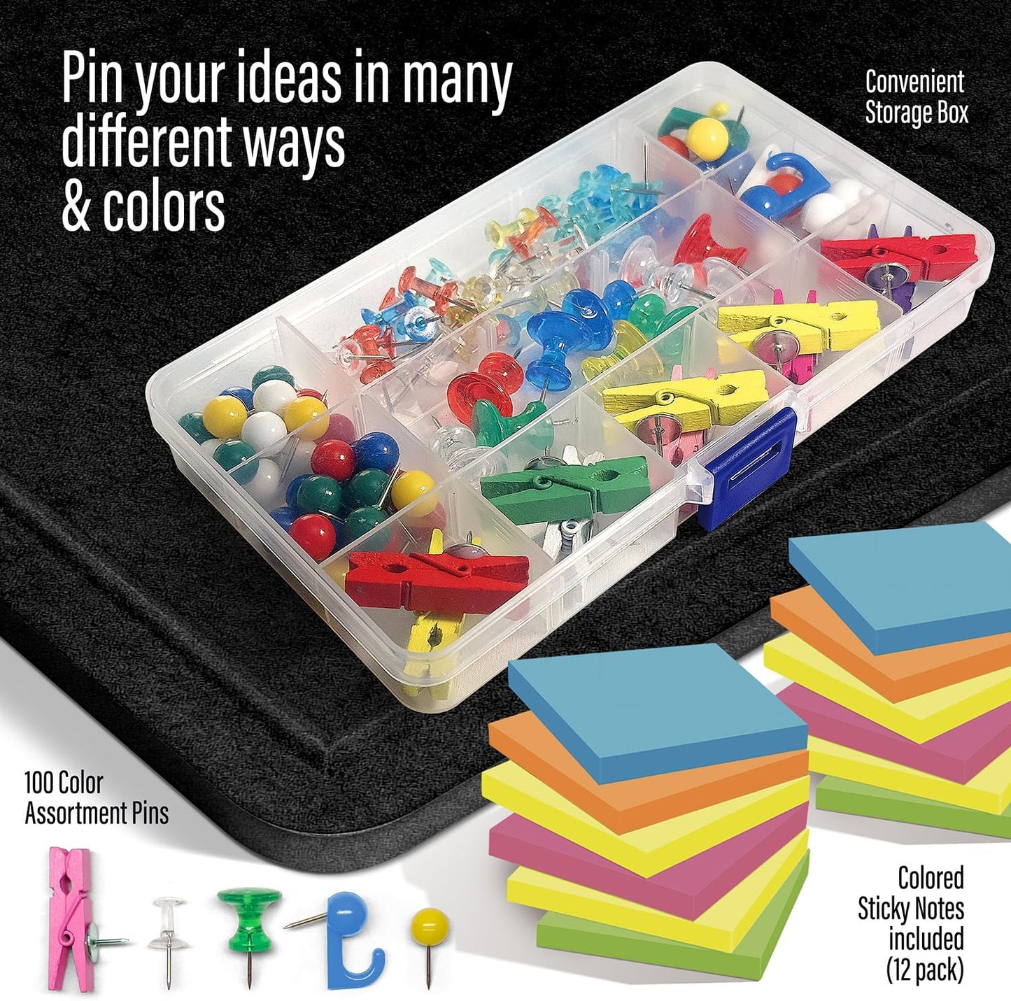 Large Bulletin Board 60 x 36 Inches - Foldable Felt Bulletin Board for Wall, Cork Board Alternative with 100 Color Pins & 12 Note Pads, Vision Board - Black