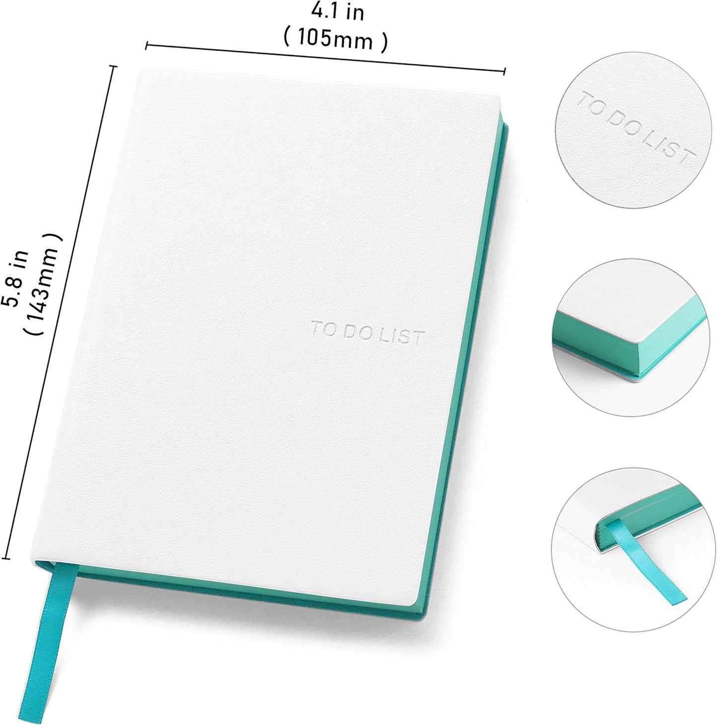 Daily to Do Checklist Notebook, Task Management, Organizer Planner, Hardcover, Ribbon Bookmark, 4.1 x 5.8”, A6 size, 110 Sheets (White)