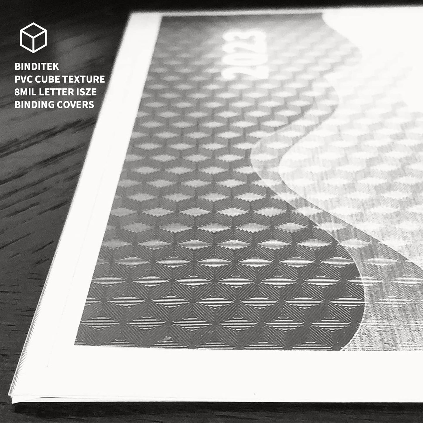 Binditek 15 Pack 8 Mil PVC Binding Presentation Covers, Semi-Transparent with Cube Pattern, 8-1/2 x 11" Letter Size, Square Corners, Un-Punched