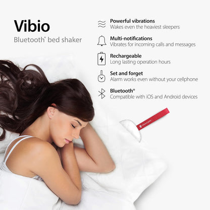 Bellman & Symfon Vibio Bluetooth Bed Shaker – Silent Vibrating Travel Alarm Clocks for Heavy Sleepers – Portable Rechargeable Clock with Multiple Alarms, Call and Message Alerts Easy to Pack for Trips
