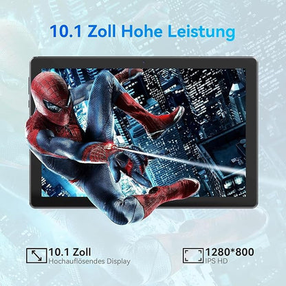 Tablet 10 Inch, Android 14 Tablet PC, 8GB RAM+64GB ROM (1TB TF), Octa-Core 2.0 GHz, WiFi 6, Bluetooth 5.0, Widevine L1, 5MP+8MP, 5000mAh,Type-C, Black
