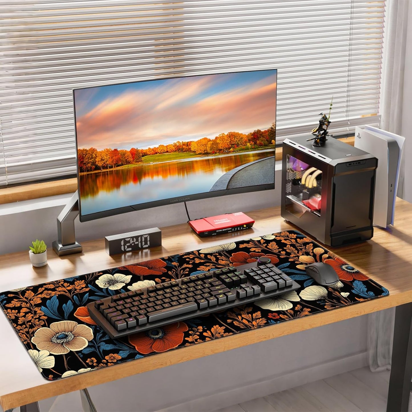 35.4 x 15.7 inches, Large Desktop Mouse pad, Keyboard and Mouse Pads for Work and Home Computers, and Large Laptop Mouse mat，Orange Blue Flowers